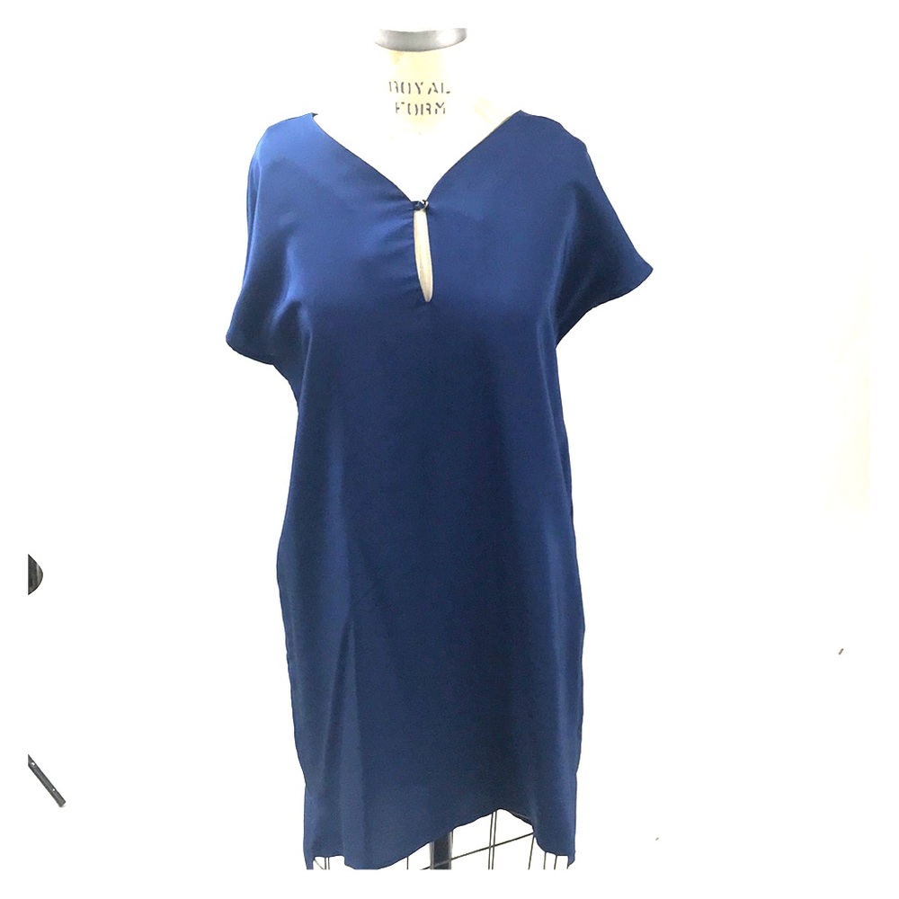 Chic Blue 100% Silk Drapey Dress